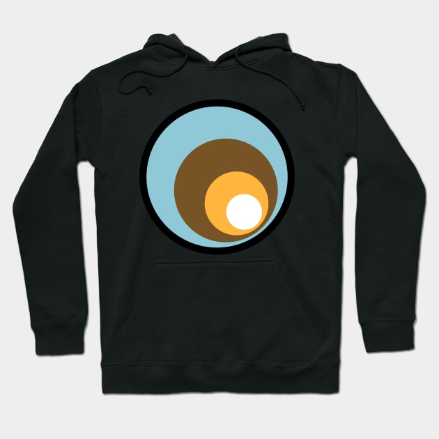 Retro Circles Blue Brown Yellow White Hoodie by NataliePaskell